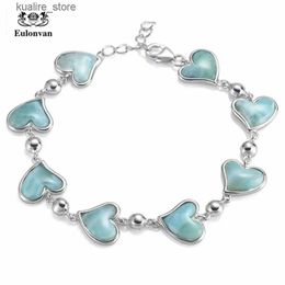 Charm Bracelets Eulonvan Heart 925 Sterling Silver s For Women Larimar Natural Stone Beautiful Charms Female Jewellery Dropshipping S-3798 L240322