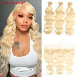 Closure 613 Bundles With Frontal Brazilian Body Wave Human Hair Blonde Bundles With Closure Remy 13x4 Lace Ear to Ear Lace Frontal