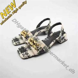 Cheap Store 90% Off Wholesale Za Autumn Shoes Black White Color Block Womens Chain Decorative Fabric Outer Wear Cooling Slippers Thick Heels Low French Back Strap sac