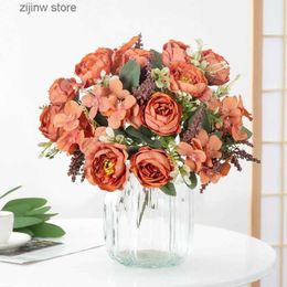 Faux Floral Greenery Silk Peony Hydrangea Artificial Flowers Wedding Party Vase for Home Decor Accessories Christmas Decorative Garland Scrapbook Y240322