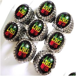 Band Rings 20Pcs/Lot Cat Eye Black Lives Matter Mens Punk Rocker Cool Ring Man Woman Sier Alloy Jewellery Party Gift Drop Deliv Dhgarden Dhban