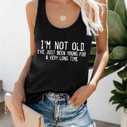 Women's T-Shirt Take a look at Harajukus new womens tank top. Im not old Im just very young wearing a long printed sleeveless sports injury tank top 240322