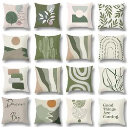 Pillow Cojines 45x45 Simple Green Geometry Decorative Cover Tropical Plants Print Case Bed Sofa Home Decorations DFb10