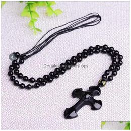 Pendant Necklaces Obsidian Necklace Cross Jewellery For Men Women Drop Delivery Pendants Dhir0