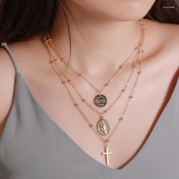 Chains Ins Style Multi-layer Cross Necklace Women's Personality Temperament Alloy Medallion Virgin Pendant Collarbone Chain