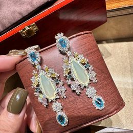 Dangle Earrings Women Luxury Retro Coloured Diamond Floral Jelly Water Drop Women's Fashion