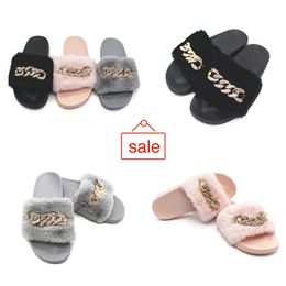 NEW Comfort In stock autumn and winter chain flash diamond fluffy slippers indoor and outdoor fluffy flat warm flip-flops 36-41