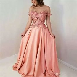 Line Scoop A Long Bridesmaid Floor Length Flower Lace Applique Crystal Satin Evening Dresses Vestidos Fiesta De Noche pplique