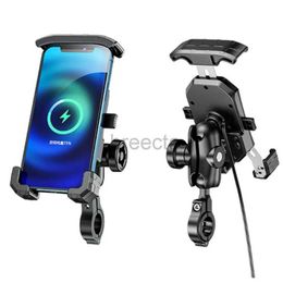 Cell Phone Mounts Holders Waterproof 12V Motorcycle Mirror 15W Wireless Qi/USB C PD 20W Cellphone Fast Charger Handlebar Holder Mount Cradle with Switch 240322