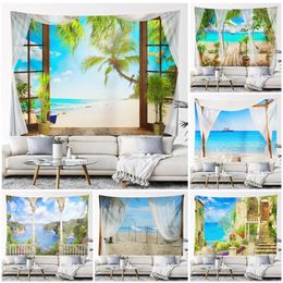 Tapestries Large Wall Hanging Tapestry For Room Decoration Window Mountain Tree Cloth Boho Hippie Home Aesthetic