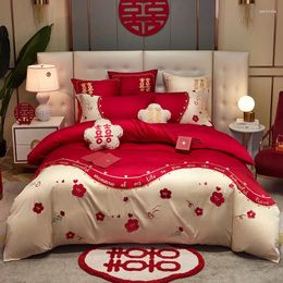 Bedding Sets Chinese Style Dowry Branch Long Staple Cotton Embroidery Wedding Four Piece Set Multi Pure Celebrat