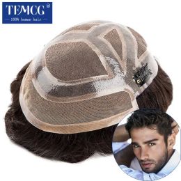 Toupees Toupees Men's ClipOn Hair Mono & Pu With Lace Front Durable For Male Hair Prosthesis 100% Human Hair Toupee Men Exhaust Systems