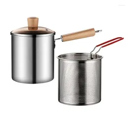 Pans Stainless Steel Deep Frying Pot With Strainer Stove Top Tempura Fryer Basket For French Fries Chicken Seafood Kitchen