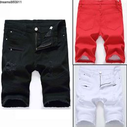 Mens Jeans Shorts Motorcycle Biker Rock Revival Short Pants Skinny Slim Ripped Hole Denim Men Designer {category}