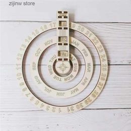 Calendar Wooden calendar circular rotating permanent wall calendar wall mounted decorative study table Christmas home decoration gift table Y240322