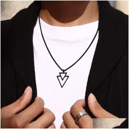 Pendant Necklaces New Fashion Triangle Necklace Men Simple Width 2.5Mm Stainless Steel Box Chain For Jewelry Gift Drop Delivery Pendan Dhekw