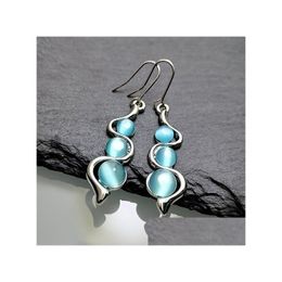 Dangle Chandelier Bohemian 925 Sterling Sier Water Drop Gemstone Women Blue Sapphire Wave Long Earrings Hoop Opal Delivery Jewelry Dhkhb