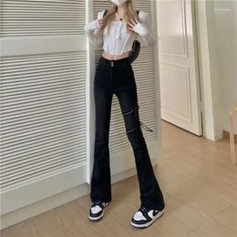 Women's Jeans Pants For Woman Flared Bell Bottom Skinny High Waist S With Pockets Flare Trousers Slim Fit Black Stretched R Z