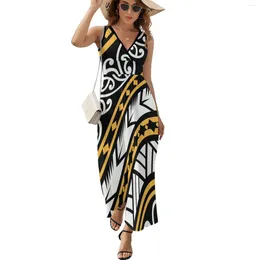 Casual Dresses Traditionally Yellow & Black Maori Design From Zealand Sleeveless Dress For Women Summer Woman