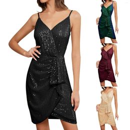 Casual Dresses Halter V Neck Sequin Dress Tight With Hip Irregular Evening Ladies