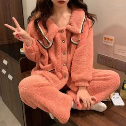 Women's Sleepwear Autumn Winter Burst Small Fragrant Wind Keep Warm Rice Grain Cashmere Women Korean Version Sweet Coral Velvet Home Suit
