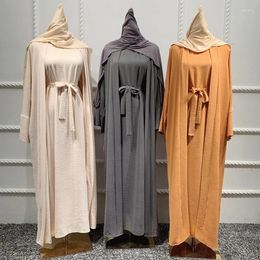 Ethnic Clothing Ramadan Muslim Women 2/3 Piece Matching Set Open Abayas Dubai Dress Hijab Kimono Gowns Turkey Arab Islamic Kaftan Robe