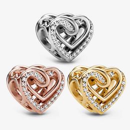 Sparkling Entwined Hearts Charm Pandoras 925 Sterling Silver Luxury Jewellery Gold Charms Set Bracelet Making charms Beads Designer Necklace Pendant Original Box