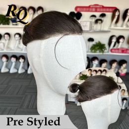 Toupees Toupees Pre Styled Thin Skin Men Toupee Human Hair Men With Bun 0.04mm Replacement Systems Hair Piece Protesis Capilar Hombre Male