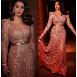 Ebi Arabic Gold Aso Mermaid Prom Sequined Lace Evening Formal Party Second Reception Birthday Engagement Gowns Dresses ZJ