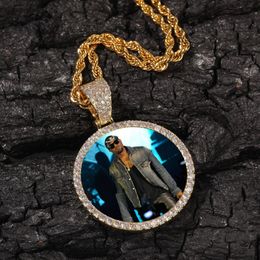 Custom Pos Necklace Fashion Gold Plated Circle Memory Iced Out Pendant Necklaces Mens Hip Hop Jewelry293t