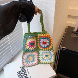 Evening Bags Women Lattice Knit Bag Ethnic Style Aesthetics Bohemian Soft Hollow Out Colourful Woven For Female Girls