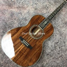 00045 Model,Koa Wood Acoustic Guitar,100% Real Abalone Acoustic Electric Guitar,Solid Koa wood Top,39 Inches,Free Shipping