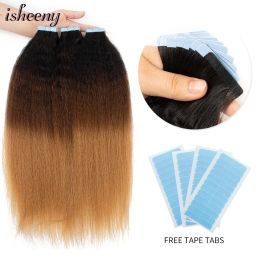 Extensions Isheeny Kinky Straight Tape In Human Hair Extensions Ombre Colour For Women 22" Invisible Tape Hair Extensions 20pcs