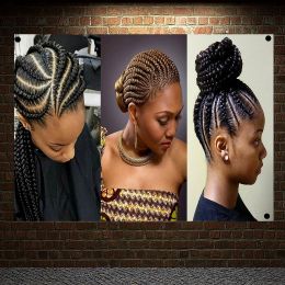 Accessories Fashioned Hairstyles for African Woman Posters Wall Sticker Hair Salon Barber Shop Home Decor Canvas Painting Wall Hanging