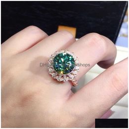 Solitaire Ring 18K Rose Gold 3Ct Green Moissanite Engagement Band Rings For Women Bridal Party Jewellery Drop Delivery Dh7Zw
