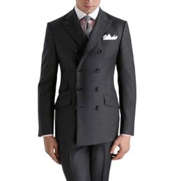 Double Breasted Black Men Suits Slim Fit ed Lapel Groom Tuxedo for Wedding Dinner Party 2 Pieces Male Fashion Jacket Pants 240311