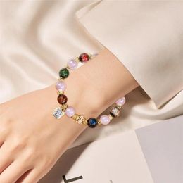 Strand Luxury Bracelet Women Faux Gemstone Elegant Chinese Style Pendant For Metal Elastic Her