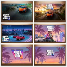 Calligraphy GTA Poster GTA 6 Sports Car Poster Grand Theft Auto VI Game Poster Canvas Painting Game Room Wall Decor Bedroom Wall Art Sticker