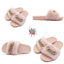 Fashions Resistant In stock autumn and winter chain flash diamond fluffy slippers indoor and outdoor fluffy flat warm flip-flops Size 36-41