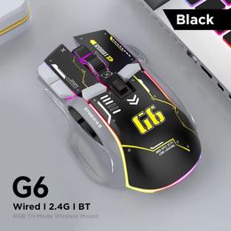 G6 Gaming Mouse Wireless 3 Modes 4000 DPI 11 RGB Backlit Rechargeable Silent Computer Mice for WindowsAndroidMACiOS 240314