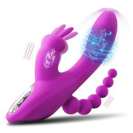 3 In 1 Dildo Rabbit Vibrators For Woman Clitoris Massage Anal Beads Sex Toys Adults GSpot Stimulation Female Masturbator 240312