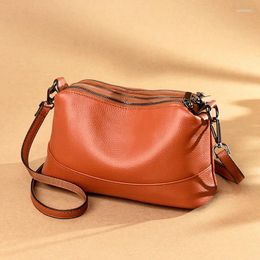 Evening Bags Soft Leather Multi Layer Zipper Women's Bag Light Luxury Simple Single Shoulder Crossbody Top Cowhide Large Capac