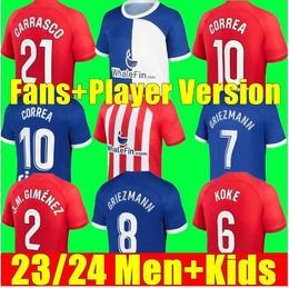2023 2024 2025 Atletico Madrids Soccer Jerseys GRIEZMANN 23 24 25 M.LLORENTE KOKE SAUL Correa LEMAR Football Shirt Men Kids Kit Sets Uniforms