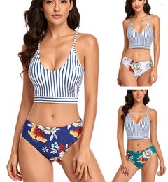 Women's Swimwear Sexy Two Piece Swimsuit 2024 Women Monokini Stripe Bandage High Waist Bathing SuitFemale Suits Summer Beach Wea