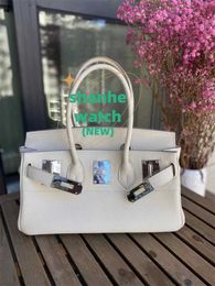 Original Tote Bag Handbag New Long Silver Button Head Layer Cowhide Fashion One Shoulder Lock Buckle Leather Womens MSO7 KGKH