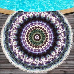 Towel 2024 Summer 150cm Large Size Round Beach Towels Geometric Printed Cotton With Tassels Bohemian Style