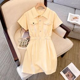 Party Dresses Women 2024 Denim Dress Summer Vintage A-line Lapel Single Breasted Slim Short Sleeve Female Jean Vestidos