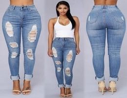 Women Ripped Denim Skinny Pants High Waist Hole Stretch Trousers Slim Pencil Jeans Boyfriend Jeans Trousers OOA42887787120