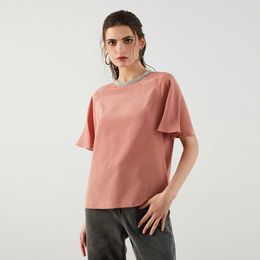 Round Neck Comfortable 100% Silk Women Tees Tops for Tee Shirts Clothing Free Shipping Customized