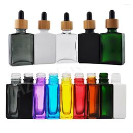 Storage Bottles 200pcs 30ml Coloured Glass Square Essential Oil Dropper With Bamboo Lids